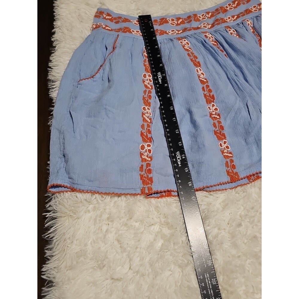 Tory Burch Skirt Womens Alexandria Light Blue with Orange Embroidery Sz 10 Boho - Picture 11 of 11